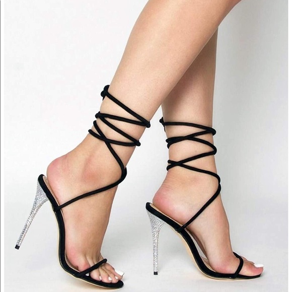 Fashion Nova Shoes - Lace up rhinestone heels